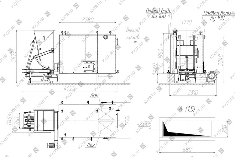 Котел КВм 1.25 с ТШПМ чертеж
